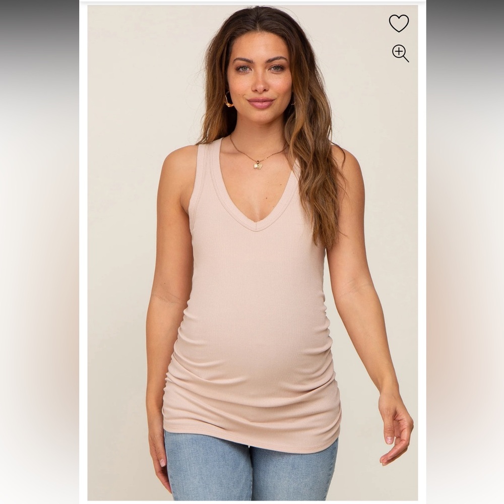 Pinkblush // Taupe Ribbed Sleeveless Ruched Maternity
Tank Top